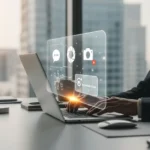 Person using laptop with holographic AI icons — Artificial Intelligence beginner's guide 2025