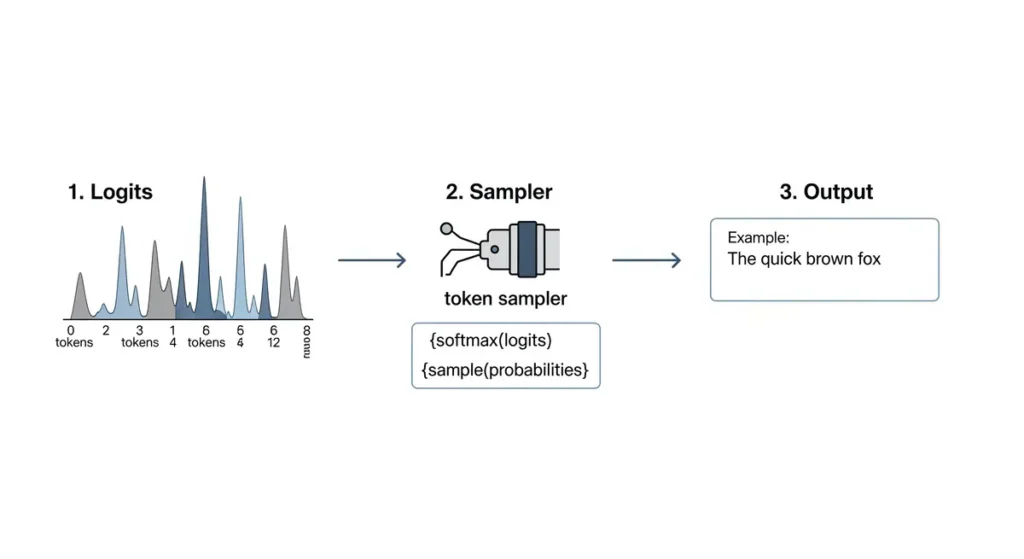 Diagram showing token logits being nudged during sampling with a pseudo-code snippet