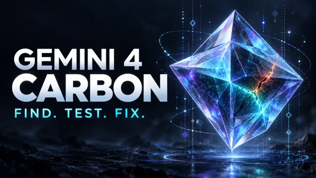Abstract glowing crystal representing Google Gemini 4 Carbon and its cybersecurity capabilities.
